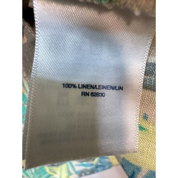 Lands End Womens Linen Button Up Shirt Size ST Green Tropical Long Sleeve Casual - Picture 3 of 12